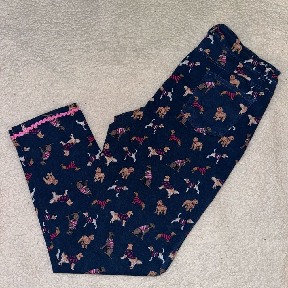 Simply Southern Womens Large Navy Blue Pink Dog Pattern Chino Ankle Pants NWT